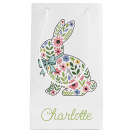Sacola Para Presentes Pequena Pink and Blue Wildflower Easter Rabbit