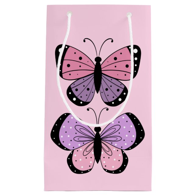 Sacola Para Presentes Pequena Pink and Purple Butterfly  (Frente)