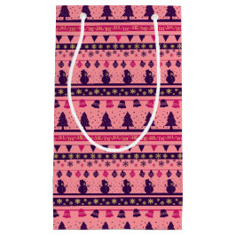 Sacola Para Presentes Pequena Pink and Purple Festive Holiday Cheer 