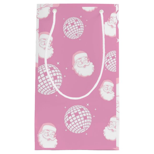 Sacola Para Presentes Pequena Pink Disco Santa Claus  (Frente)