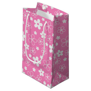 SACOLA PARA PRESENTES PEQUENA PINK E FLUXAS BRANCAS