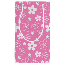 SACOLA PARA PRESENTES PEQUENA PINK E FLUXAS BRANCAS