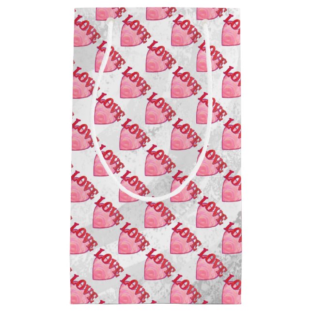 Sacola Para Presentes Pequena Pink Love Heart Pattern (Frente)
