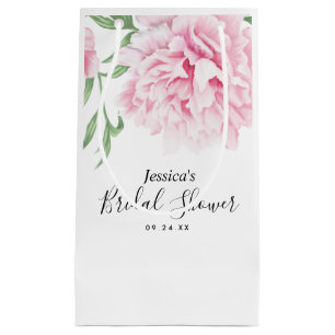Sacola Para Presentes Pequena Pink Peony Watercolor Chá de panela