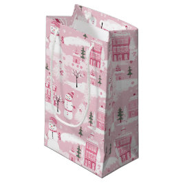 Sacola Para Presentes Pequena Pink Village Snowy Christmas 