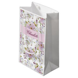 Sacola Para Presentes Pequena Pink White Purple Watercolor Wildflower