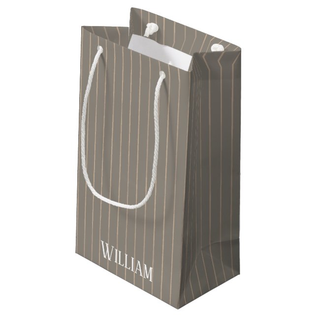 Sacola Para Presentes Pequena Pinstripes bege personalizado (Verso inclinado)