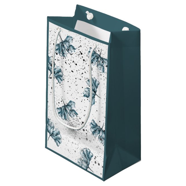 Sacola Para Presentes Pequena Pintado à mão azul Floral (Frente inclinada)