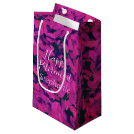 Sacola Para Presentes Pequena Pintado pela mão do jardim floral cor-de-rosa feli