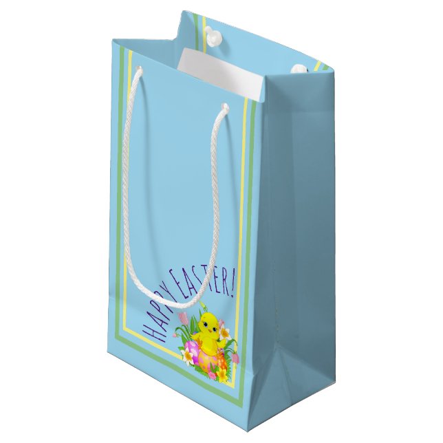 Sacola Para Presentes Pequena Pinto de Páscoa Com Flores (Frente inclinada)