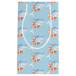 Sacola Para Presentes Pequena Pintor de aquarela de tubarão branco laranja azul