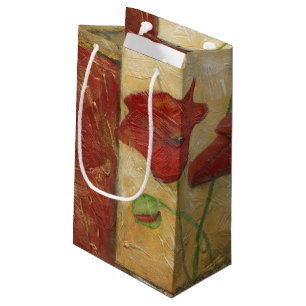 Sacola Para Presentes Pequena Pintura Floral com Traços Visíveis do Pincel