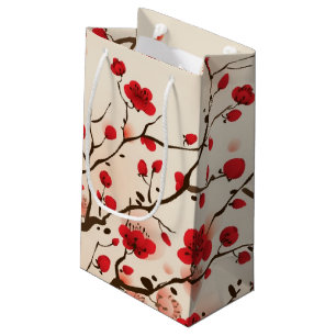 Sacola Para Presentes Pequena Pintura oriental do estilo, flor da ameixa no