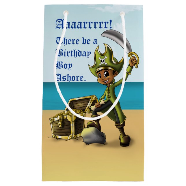 Sacola Para Presentes Pequena Pirata de Menino Americano Africano (Frente)