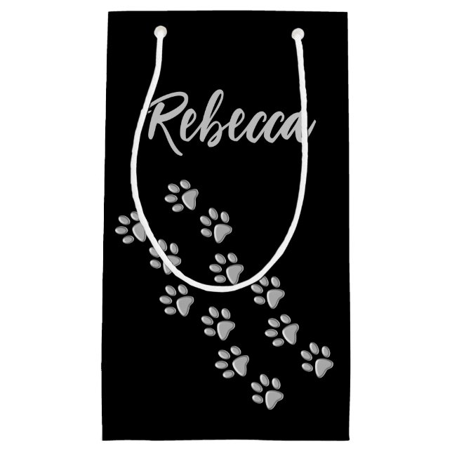 Sacola Para Presentes Pequena Pistas de Cachorro de Prata Padrão Impressão de Fu (Frente)