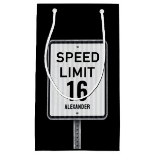 Sacola Para Presentes Pequena Placa de Velocidade de Aniversário de 16 anos Mode