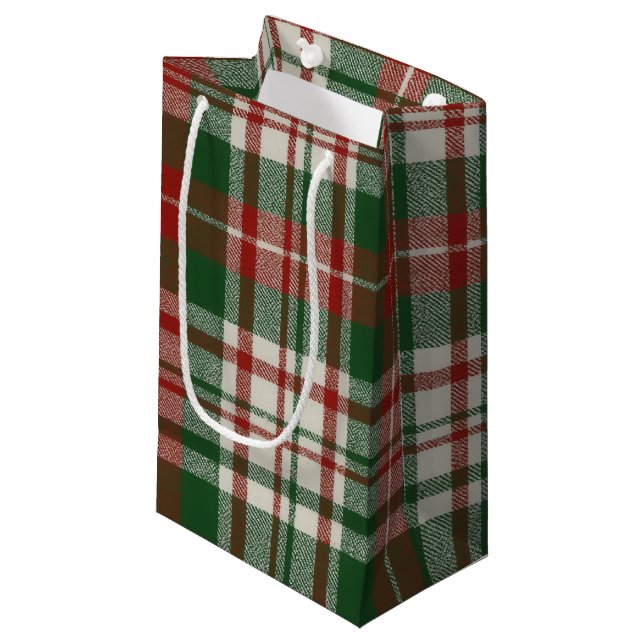 Sacola Para Presentes Pequena Plaid de Natal Clássico (Frente inclinada)