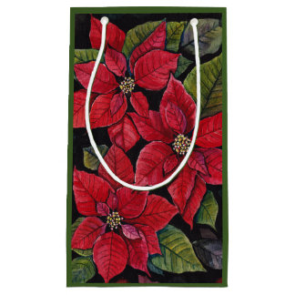 Sacola Para Presentes Pequena Poinsettia Vibrante Em Aquarela