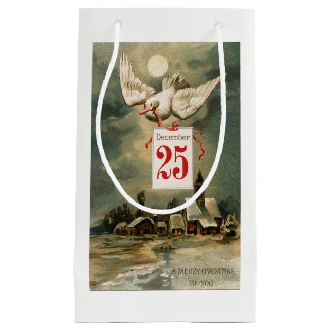 Sacola Para Presentes Pequena Pomba do natal vintage (Frente)