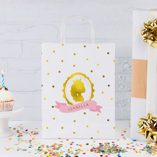 Sacola Para Presentes Pequena Pontos de Confetti e Cameo Dourados Faux Rosa