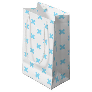Sacola Para Presentes Pequena Pontos de cruz azul-bebê em branco