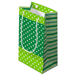 Sacola Para Presentes Pequena Pontos Verdes E Brancos E Barra De Presentes