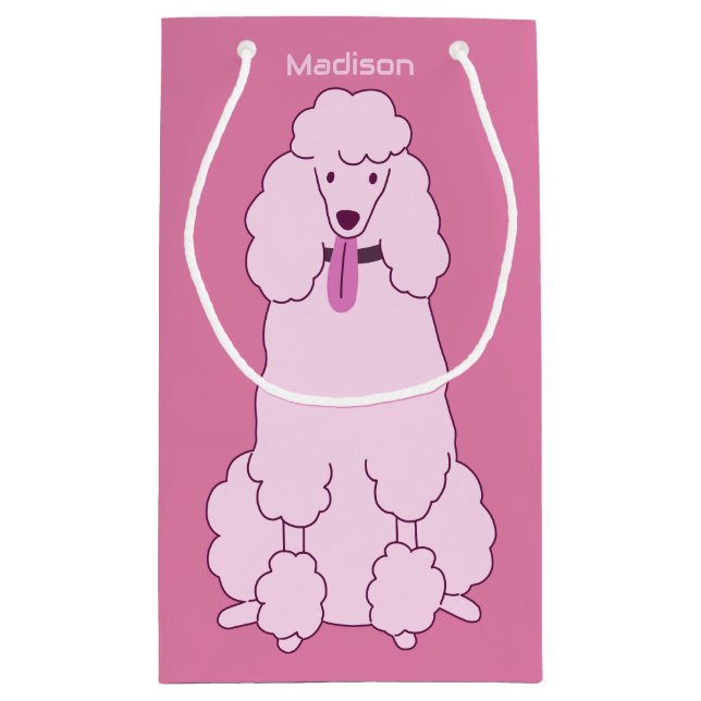 Sacola Para Presentes Pequena Poodle Rosa de Nome Personalizado (Verso)