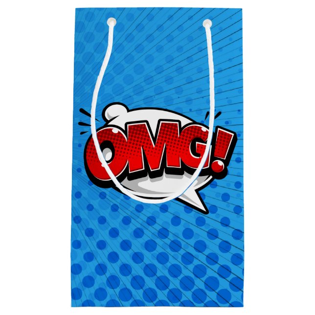 Sacola Para Presentes Pequena Pop Art OMG! em azul (Frente)