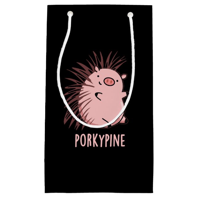 Sacola Para Presentes Pequena Porky-pine Funny Porcupine Pun Dark BG (Frente)