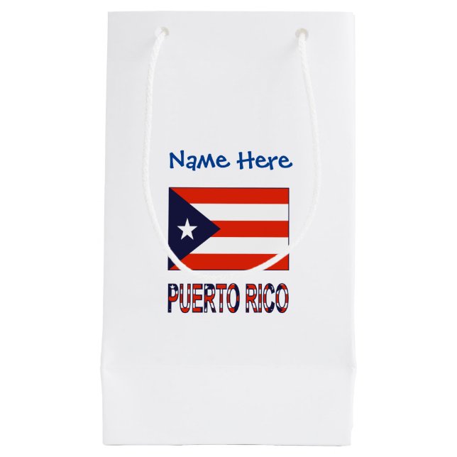 Sacola Para Presentes Pequena Porto Rico Porto Rico Bandeira Personalização Azul (Frente)