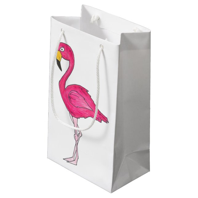 Sacola Para Presentes Pequena Praia da Ilha Tropical Flamingo, Rosa Quente (Verso inclinado)