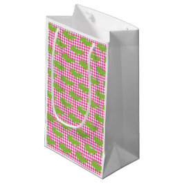 Sacola Para Presentes Pequena Preppy Pink Gingham Green Alligator Southern