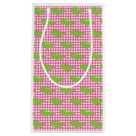 Sacola Para Presentes Pequena Preppy Pink Gingham Green Alligator Southern