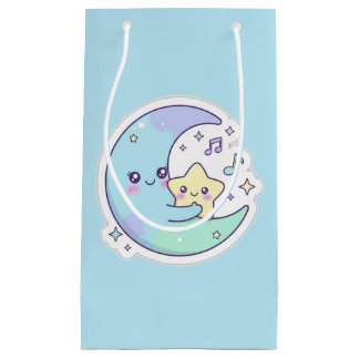 Sacola Para Presentes Pequena Presente Azul Bebê Lua e Estrelas Dormindo do Rama