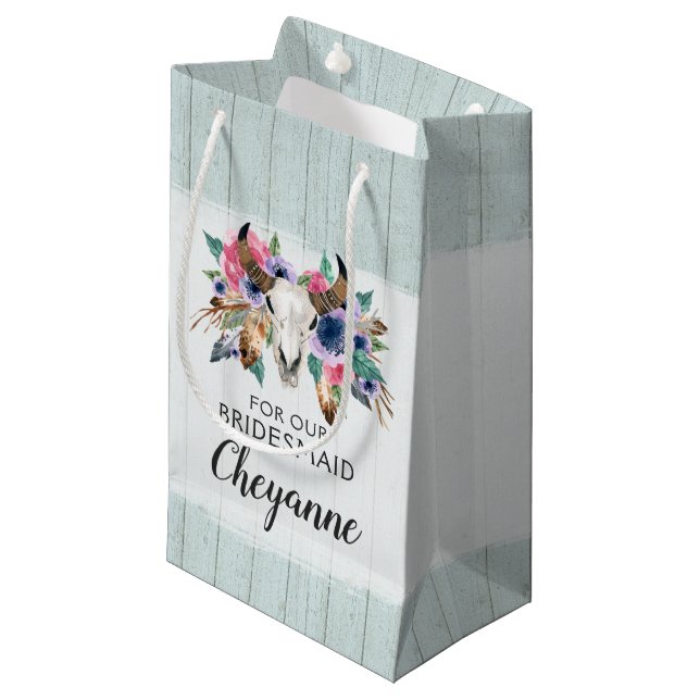 Sacola Para Presentes Pequena Presente para Madrinha Boho Saco de Favor de Crâni (Frente inclinada)