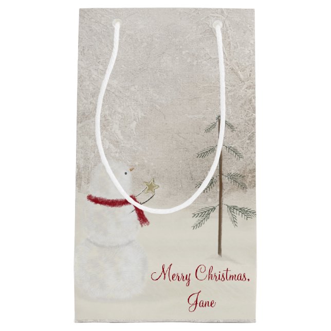 Sacola Para Presentes Pequena Presenteando Boneco de Neve de Natal (Frente)