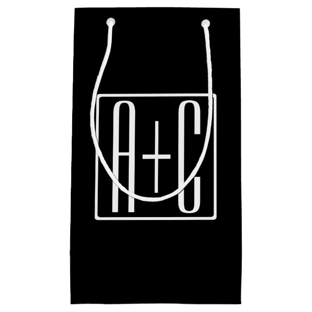 Sacola Para Presentes Pequena Preto & Branco | Iniciais de Casais (Frente)