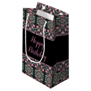 Sacola Para Presentes Pequena Preto - Pequeno Cor-De-Rosa E Teal - Folha De Pres