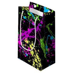 Sacola Para Presentes Pequena Preto retro abstrato legal do Splatter da pintura