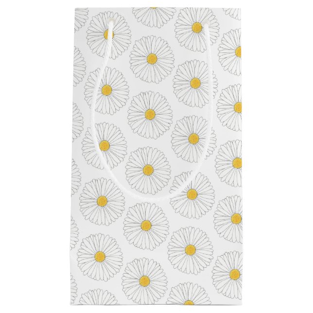 Sacola Para Presentes Pequena Primavera do Jardim da Flor Amarelo Branco (Frente)