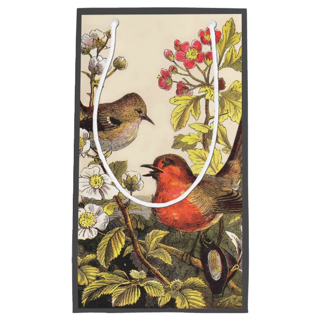 Sacola Para Presentes Pequena Primavera Robin Birds Red Birds (Frente)