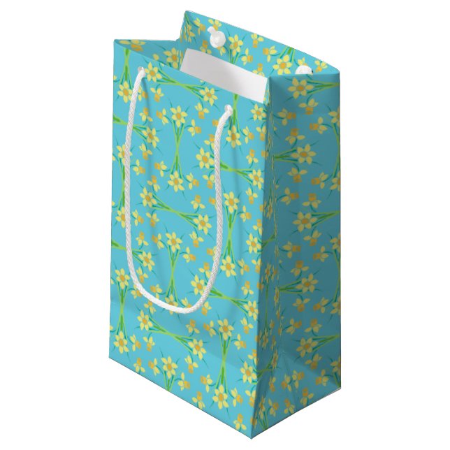 Sacola Para Presentes Pequena Primavera Sunshine Daffodils em Blue Small Gift Ba (Frente inclinada)