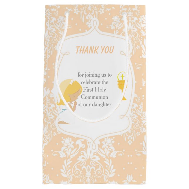 Sacola Para Presentes Pequena Primeira comuna loira de cabelos Obrigado (Frente)