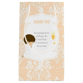 Sacola Para Presentes Pequena Primeira Comunhão Brunette Hair Boy Obrigado