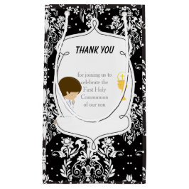 Sacola Para Presentes Pequena Primeira Comunhão Brunette Hair Boy Obrigado