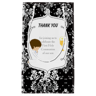 Sacola Para Presentes Pequena Primeira Comunhão Brunette Hair Boy Obrigado