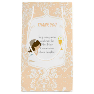 Sacola Para Presentes Pequena Primeira Comunhão Brunette Hair Girl Obrigado