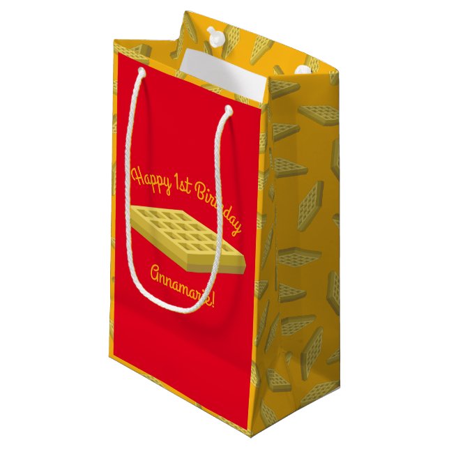 Sacola Para Presentes Pequena Primeiro aniversario Waffle Cute Breakfast Brunch  (Frente inclinada)