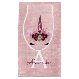 Sacola Para Presentes Pequena Princesa rosa Rosa de Unicórnio Dourado Leve Rosa