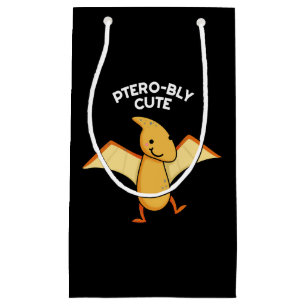 Sacola Para Presentes Pequena Pterobly Cute Funny Pterodactyl Pun Dark BG